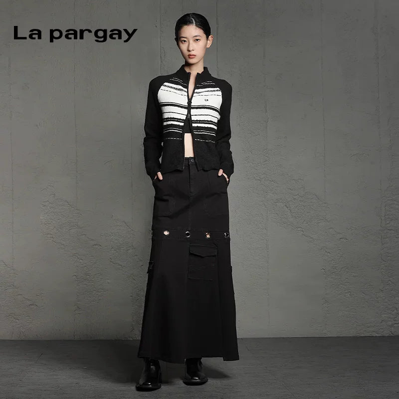 Lapargay Irregular Striped Cardigan Long-Sleeved Knitwear 2026 Spring New Casual Design Top