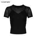 Lapargay Mesh spliced faux two-layer T-shirt Two-in-one look Slimming non-repetitive style L75200231C