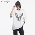 Lapargay 3D rabbit head design skin-friendly pure cotton fabric loose silhouette commuter top L66200232C