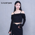 Lapargay Lyocell Wool One-shoulder Knit Top 2026 Spring New Style Camisole Personality Design Sense Top