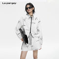 Lapargay  Graffiti Full Print Drawstring Stand Collar Loose Short Style Double Pocket Coat L78201202V