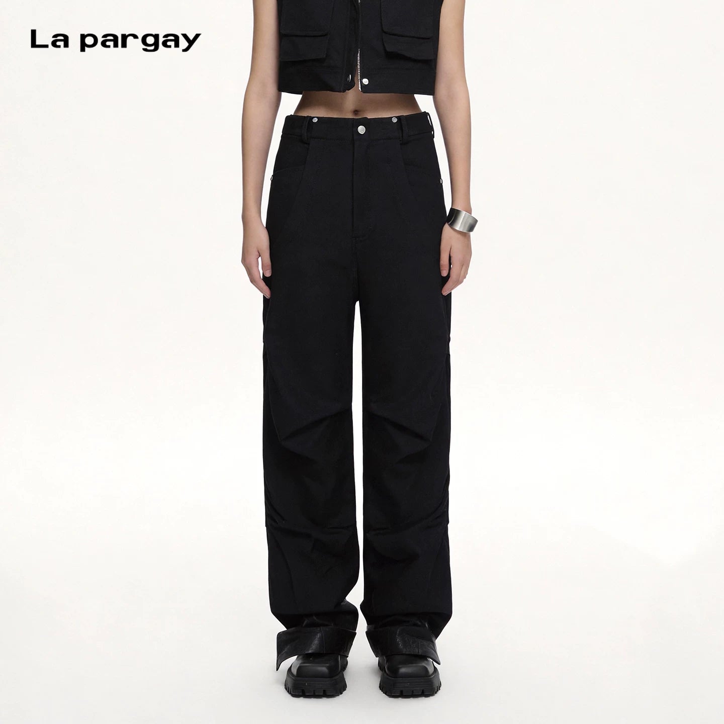 Lapargay 3D Pleated Casual Pants Panel Cut Loose Fit Slimming Without Body Shape Limits L66302688C