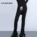 Lapargay Personality Design Hem Split Flare Pants 2026 Spring New Women's Black Casual Niche Pants L66102693S