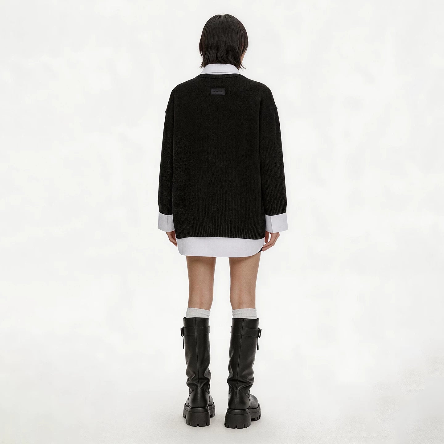 Lapargay Two-Piece Knit Shirt with Deep V Layering and Loose Drop Shoulder Long Sleeve Top L75108205C