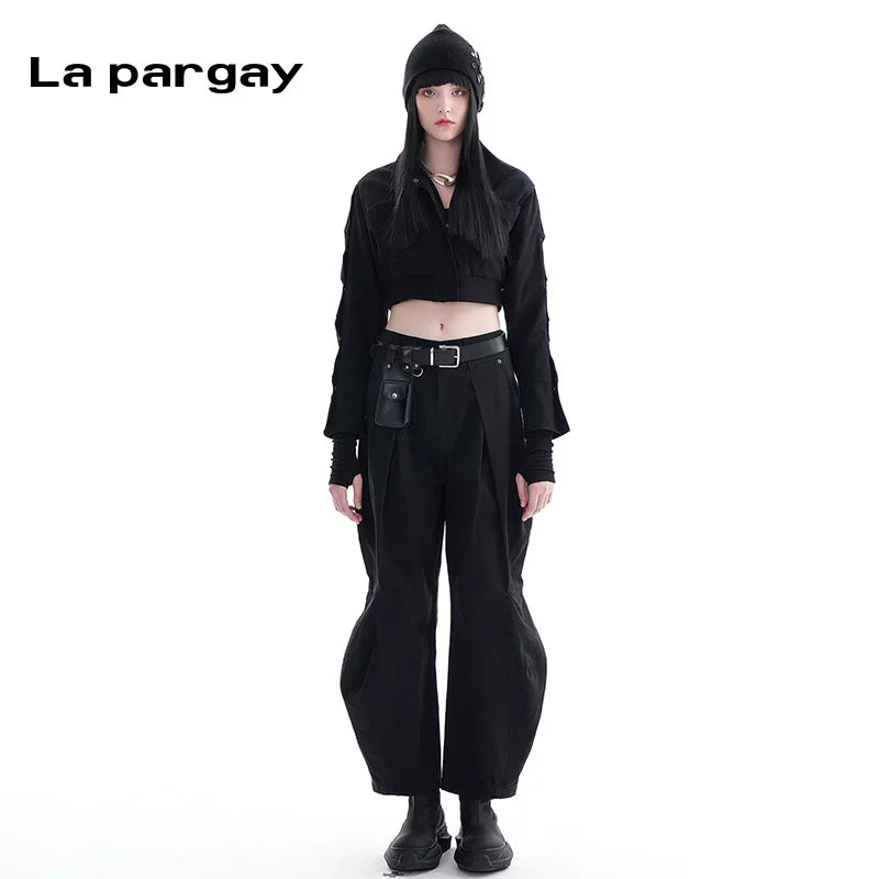 Lapargay Workwear Jacket Short Coat 2026 New Women's Black Personality Casual Versatile Niche Top