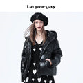 Lapargay Short Hooded Down Jacket Women 2026 New Black Long Sleeve Casual Design Sense Niche Outerwear