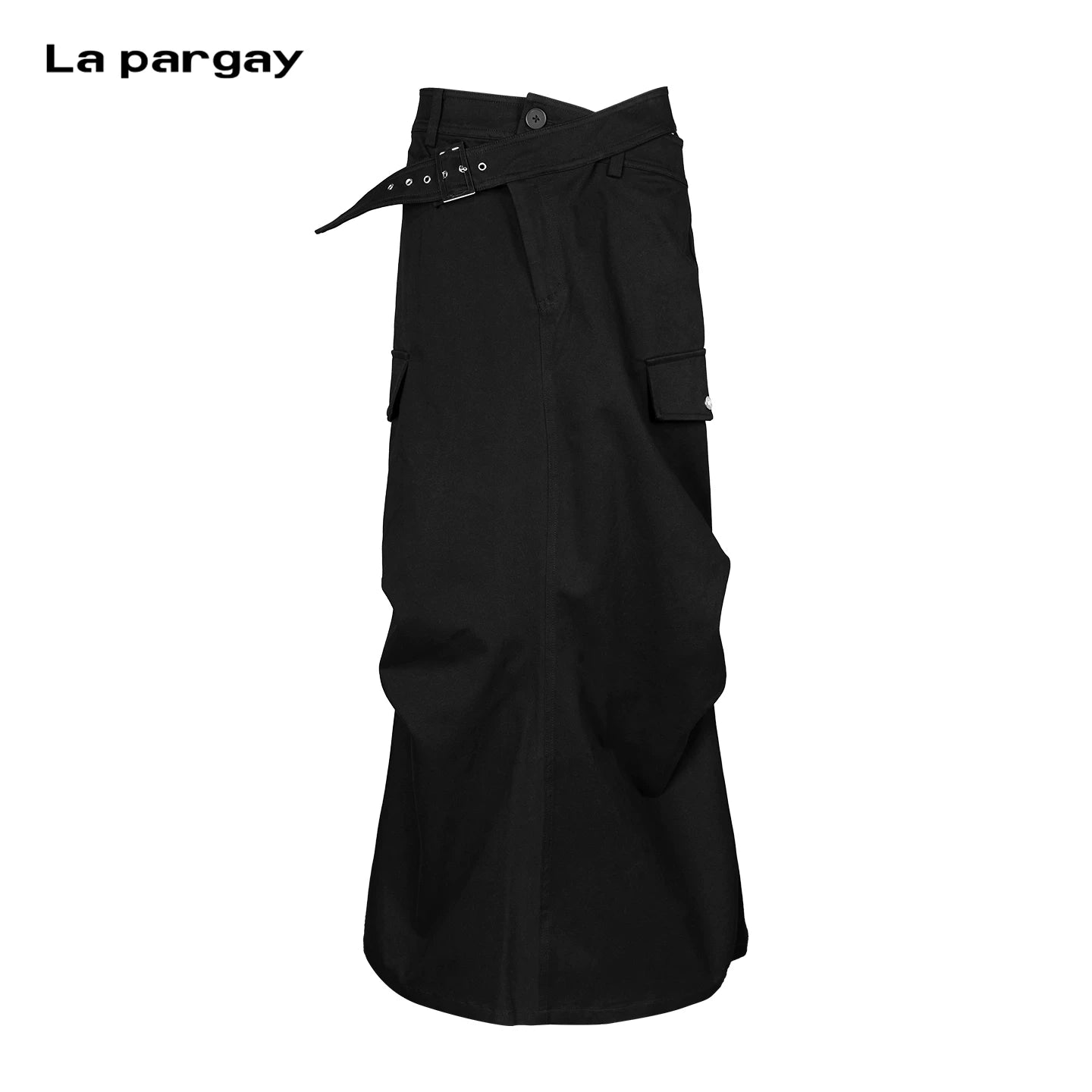 Lapargay Cargo Multi-Pocket Three-Dimensional Pleats Back Slit Cool Long Skirt with Belt L75209101C