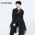 Lapargay Organza Hem Suit Long Coat 2026 Spring New Women's Black Design Long-Sleeved Top