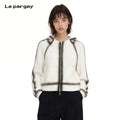 Lapargay black-white gradient knit cardigan, hooded double zipper, short style crisp and proportion-enhancing L75408305V
