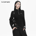 Lapargay half-zip high-neck top high-street aura asymmetrical hem design L78100310C