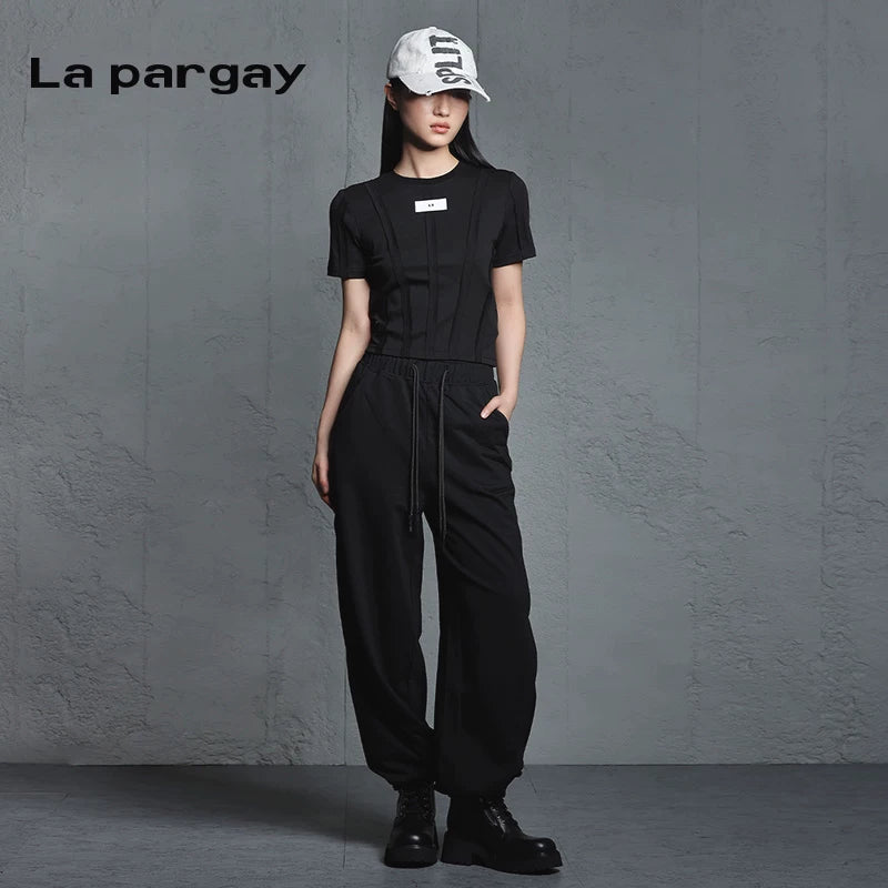 Lapargay Casual Slouch Pants Women Black Jogger Pants Autumn/Winter New Personality Fashion Versatile Loose Elastic Waist Women Pants