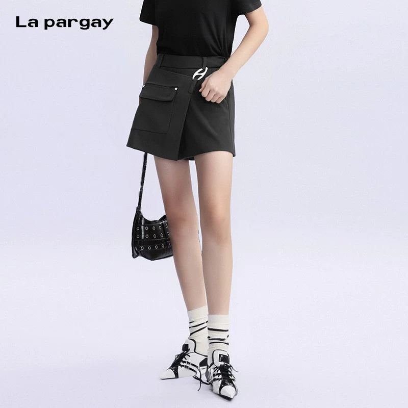 Lapargay Patch Pocket Shorts for Women Autumn New Fashion Trend Brand Three-Quarter Pants High Waist Slimming Casual Pants