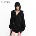 Lapargay 【Sleeping Paris】Motorcycle Style Loose Hooded Jacket Asymmetric L75301303V