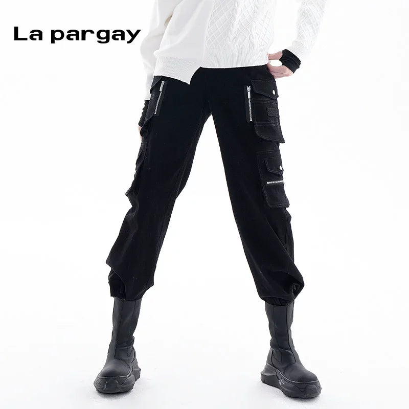 Lapargay Sweet Cool High-Waist Cargo Pants 2026 Spring New Women's Black Personality Casual Long Niche Pants