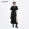 Lapargay  elegant little black dress with twisted waist design to modify body lines L78209018V
