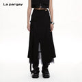 Lapargay dark style long skirt mesh double-layer spliced asymmetrical slit skirt L63109103C