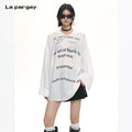 Lapargay Slightly Sheer Printed Hooded Shirt with Loose Dropped Shoulder Fit Casual and Relaxed L75201305S