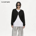 Lapargay Layered faux two-piece sweatshirt with oversized drop shoulder long sleeves and irregular curved hem L66301956C