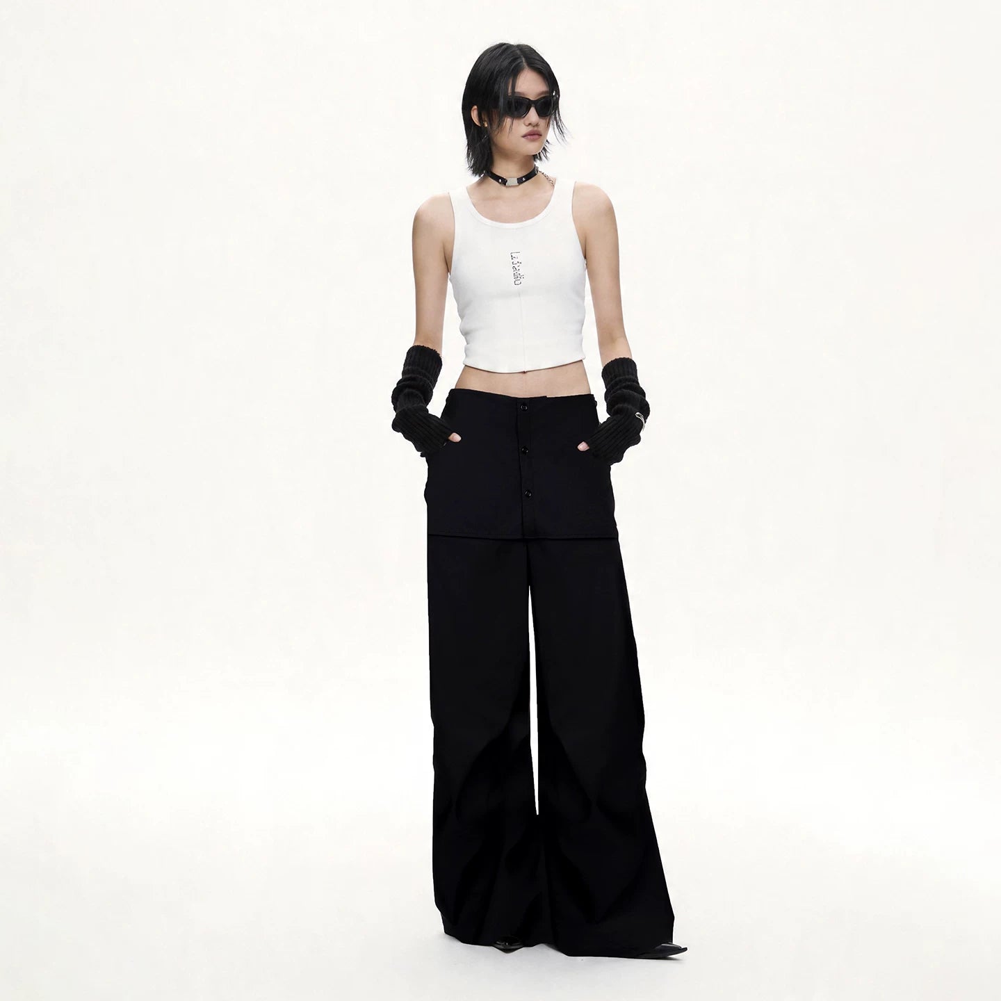 Lapargay Layered Overlap Casual Pants Fake Skirt Splicing Silhouette Leg Shape Modification L78202619C