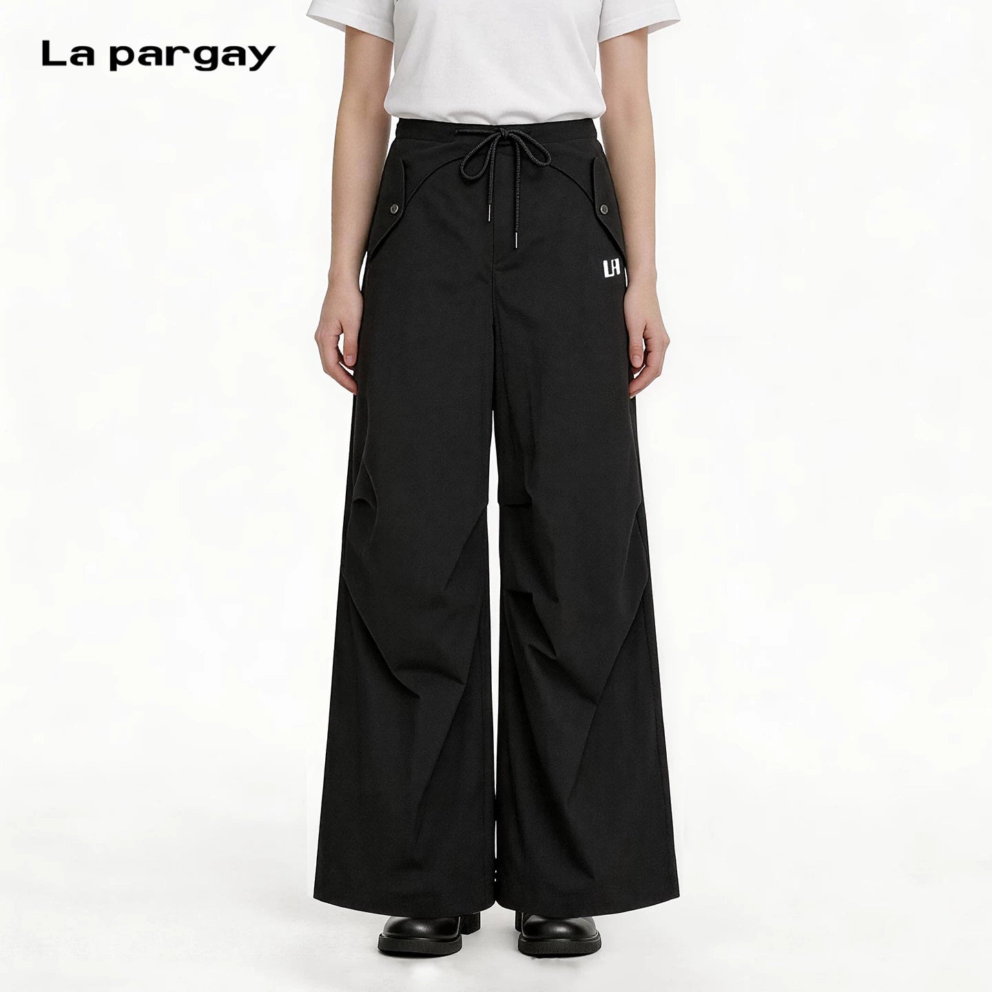 Lapargay cargo wide-leg pants high waist drawstring three-dimensional cut slimming and fits all body types L75302803V