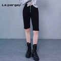 Lapargay High-waist Five-point Pants Straight Casual Pants 2026 New Women's Black Personality Versatile Design Pants