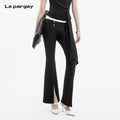 Lapargay High Waist Flared Trousers Front Split Hem Design Optimize Body Proportion L78202611C
