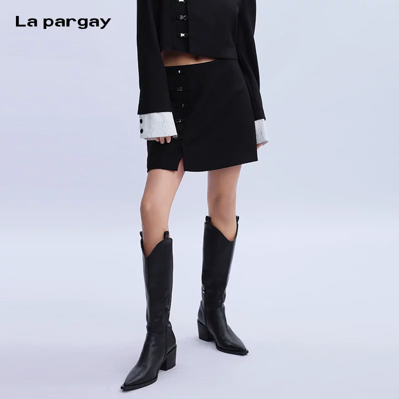 Lapargay Unique Short Skirt 2026 New Women's Black Casual Design Sense Skirt