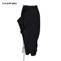 Lapargay pleated sculpted midi skirt with irregular hem and adjustable drawstring L69209114V