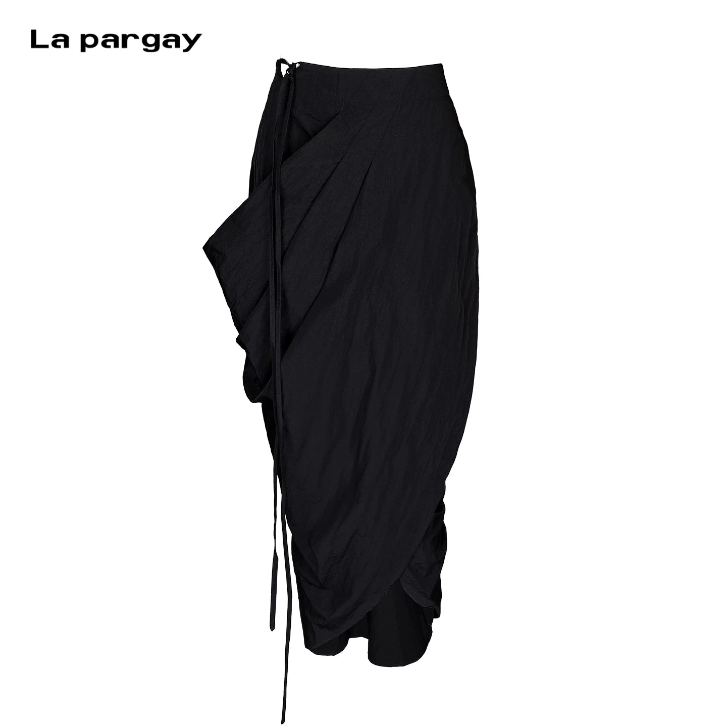 Lapargay pleated sculpted midi skirt with irregular hem and adjustable drawstring L69209114V