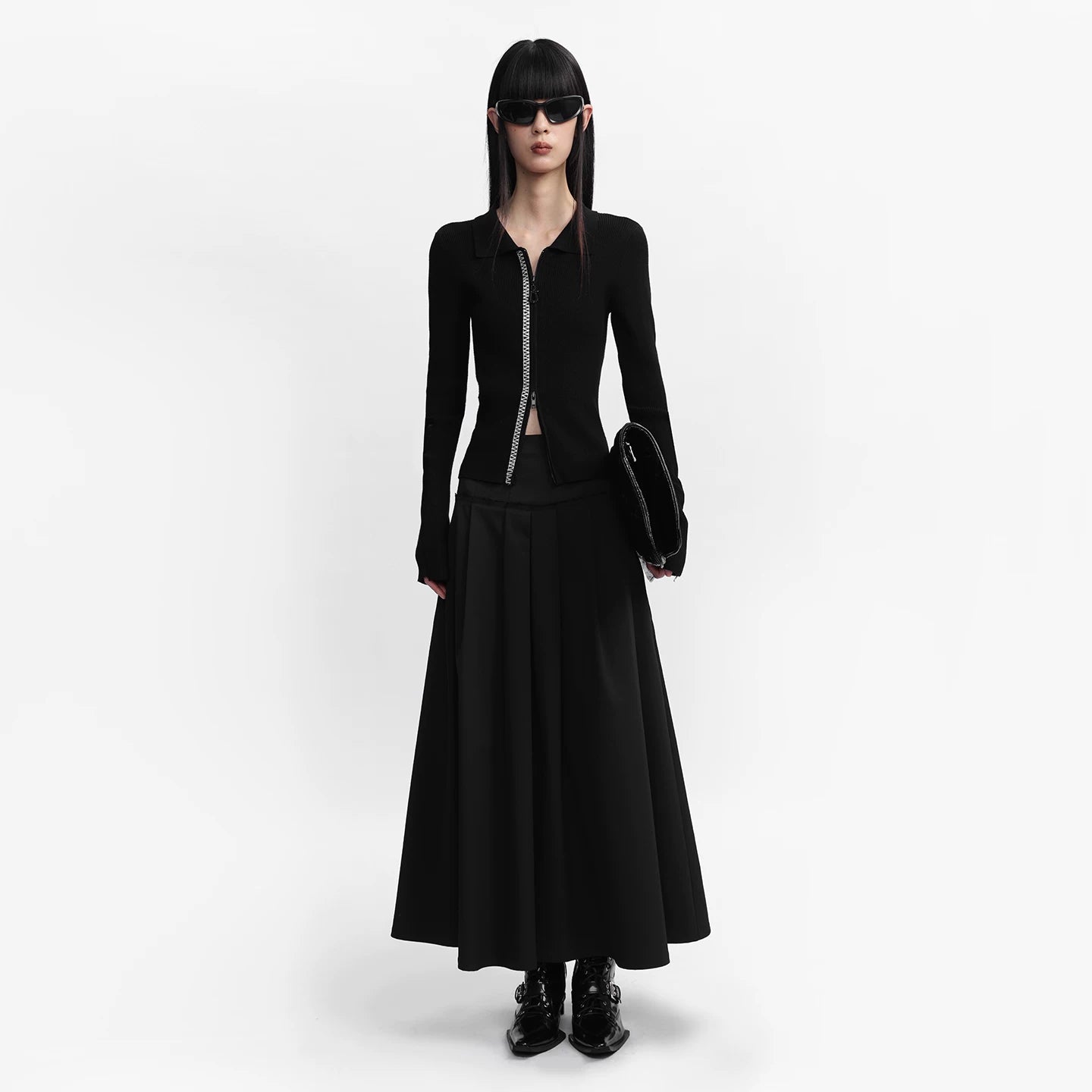 Lapargay [Endless Night] Contrast Color Embroidery Zip-up Cardigan Polo Collar L75308305V