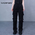 Lapargay High-Waist Trousers Cargo Multi-Pocket Casual Pants 2026 Spring New Women's Black Niche Pants