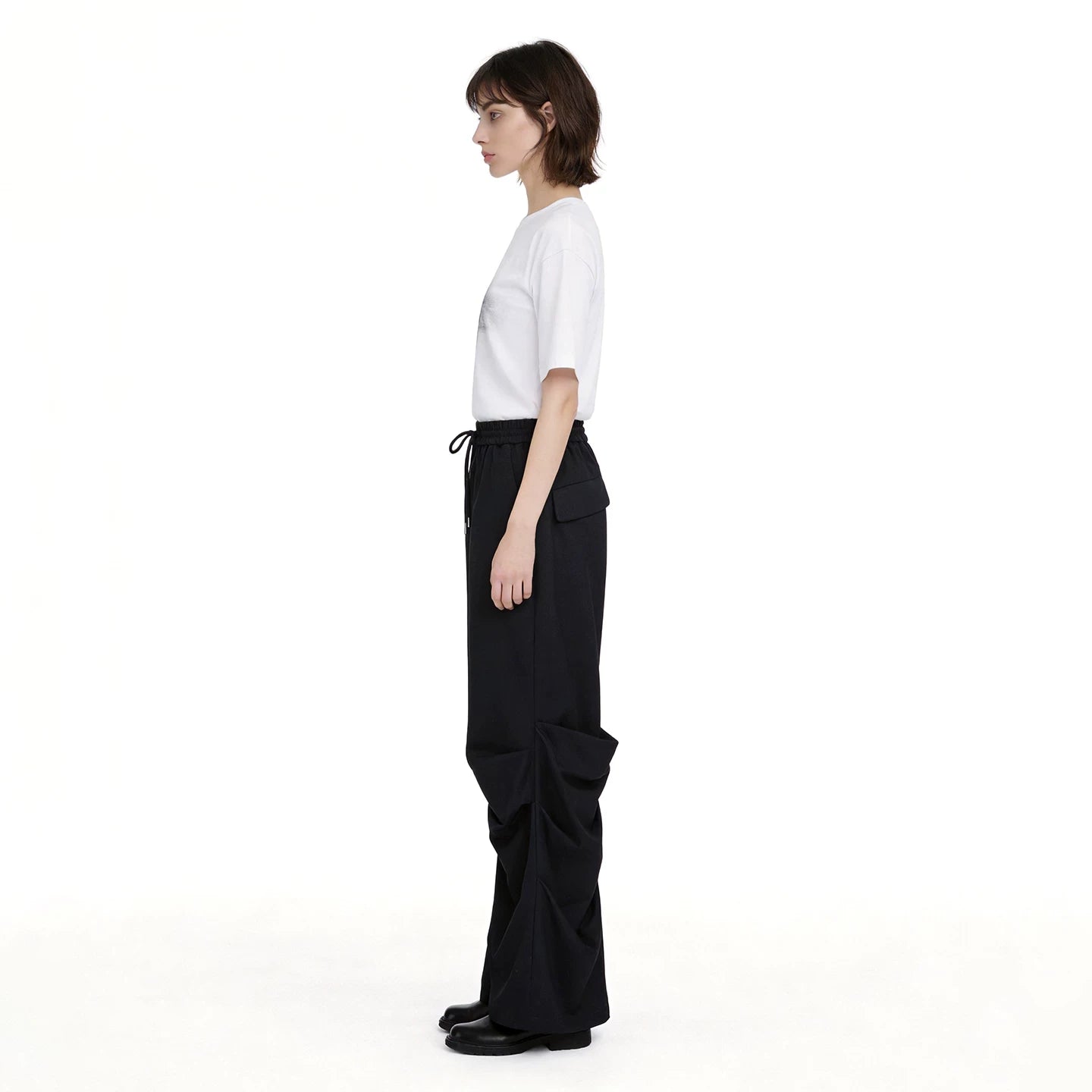 Lapargay Casual Cargo Wide-leg Pants High-waist Drawstring 3D Pleats Large Pockets L75402601V