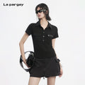 Lapargay Slim fit turn-down collar short sleeve T-shirt pocket detail design neat workwear style L78200222V