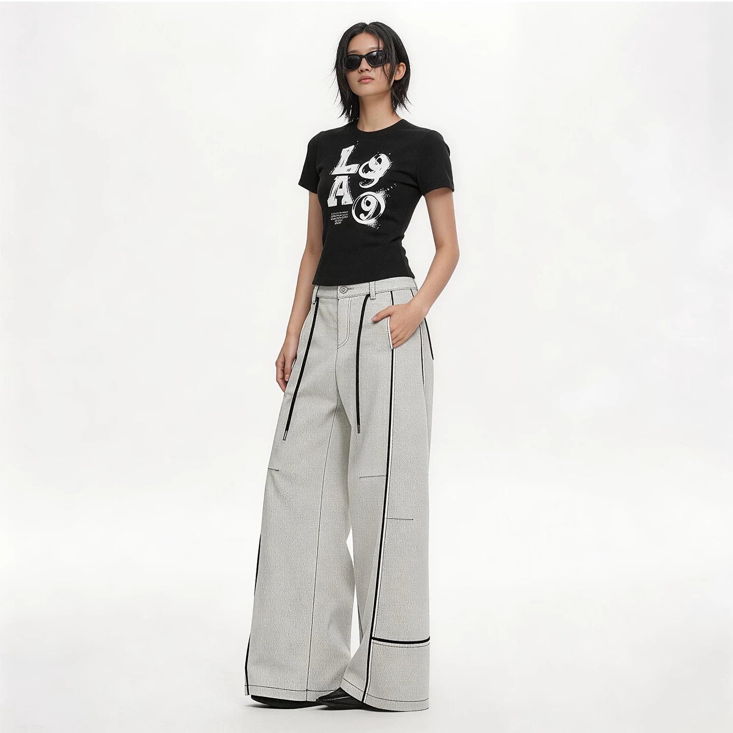 Lapargay American Hot Girl Style Slim Short Design Height-Enhancing and Slimming Printed T-Shirt L75200222C