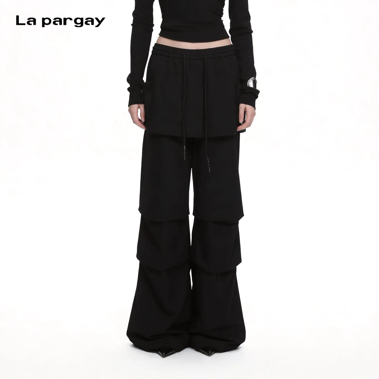 Lapargay Fake Two-Piece Skirt Pants Design Layered Flared High Waist Elastic Waistband L75202604V