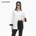 Lapargay Double-collar deconstructed shirt, sense of order, loose drop shoulder, white shirt L78101012C