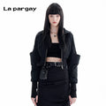Lapargay short-sleeved long-sleeve jacket 2026 spring new women's black casual versatile design sense niche top
