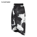 Lapargay Ink Abstract Print Lightweight Semi-Sheer Skirt Irregular Pleated Design L75209103C