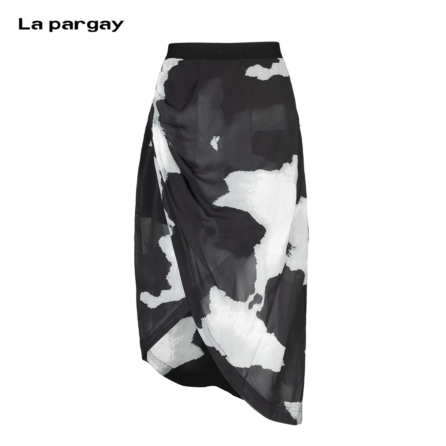 Lapargay Ink Abstract Print Lightweight Semi-Sheer Skirt Irregular Pleated Design L75209103C
