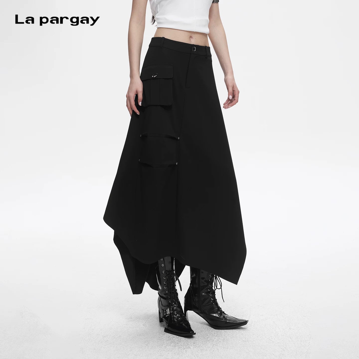 Lapargay Techwear Cool Style Skirt 3D Utility Pockets Irregular Long Skirt L78209107V