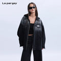 Lapargay removable hood denim jacket women 2026 new medium long loose long sleeve top