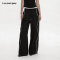 Lapargay Wave Line Design Loose Wide-leg Pants Elastic Waist Adjustable Hem L75202607V