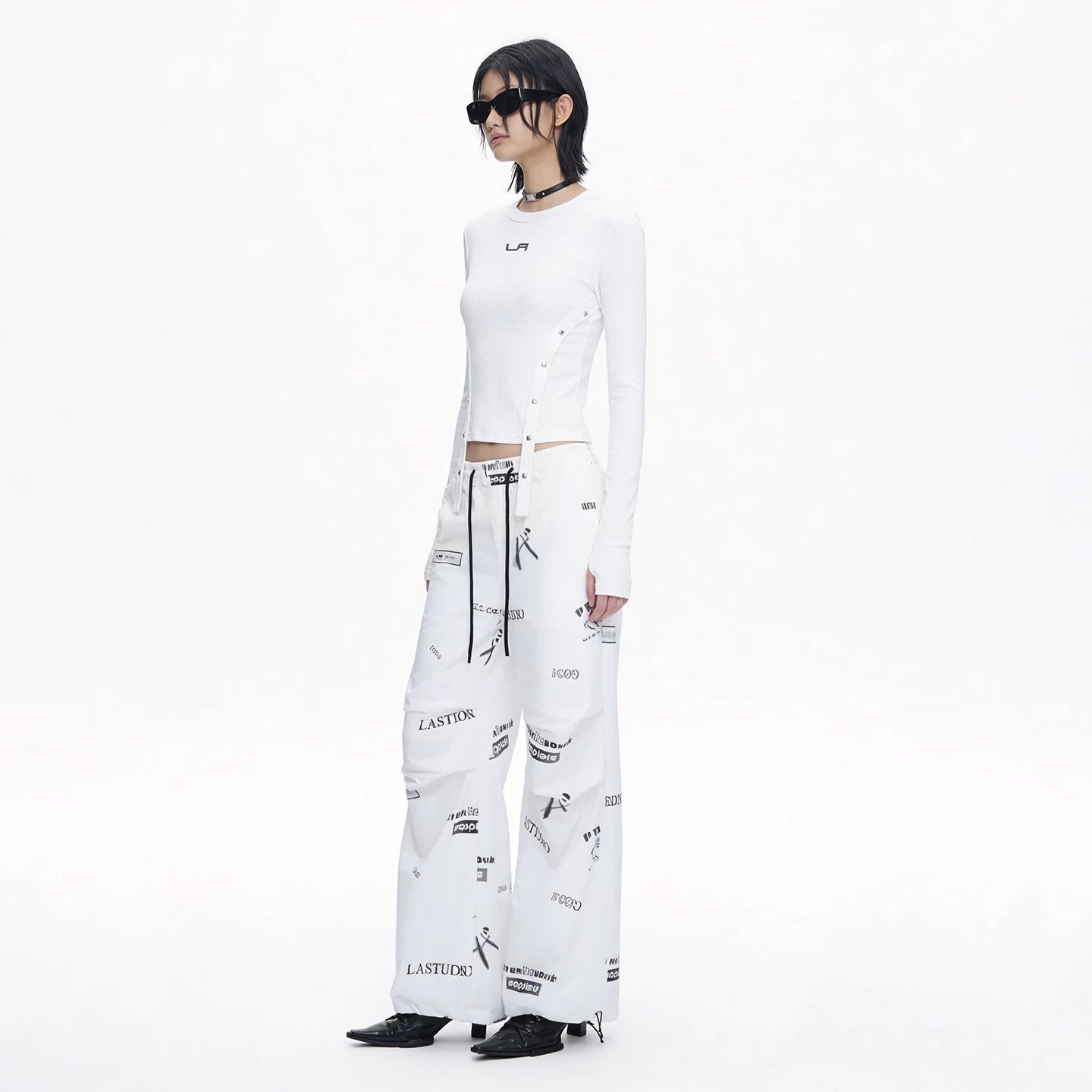 Lapargay Functional Hot Girl Cropped T-Shirt Slim Fit Long Sleeve Metal Buckle Tie Waist L75100302B