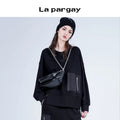 Lapargay 2026 Spring New Black and White Simple Patch Pocket Decoration Simple Pullover Hoodie Unisex Versatile Long Sleeve