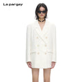 Lapargay Notched Collar Mid-length Casual Blazer Double Pockets Simple and Practical L69301203V