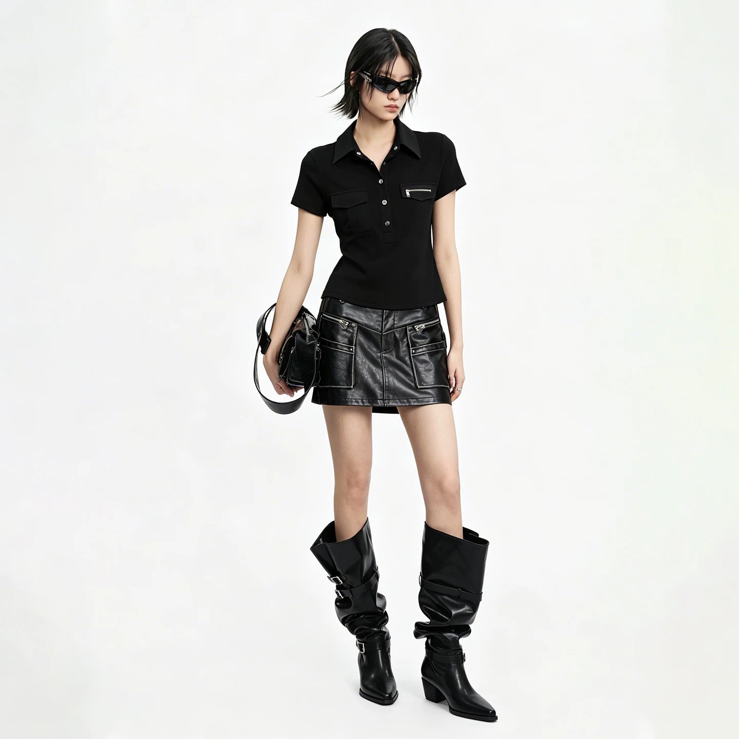 Lapargay Washed Distressed Mini Skirt Double Zip Decoration Functional Multi-Pocket Cargo Skirt L75109202V