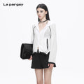 Lapargay contrast color casual short jacket drawstring hem classic and not picky about body shape L78201204V