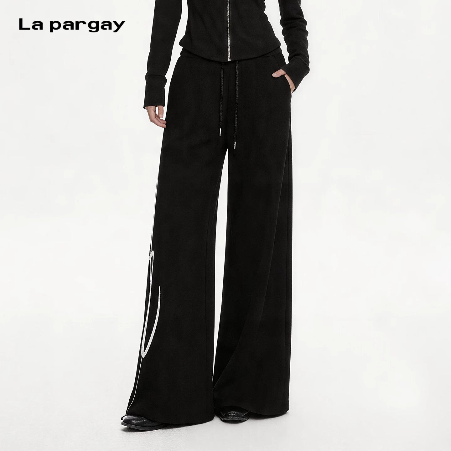 Lapargay High-Waist Drawstring Wide-Leg Pants Conceals Fat and Shows Slimness Side Graphic Print L75202806V
