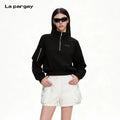 Lapargay techwear half-zip hoodie metal zipper short cropped waist-slimming L75301902V