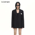 Lapargay Relaxed Fit Tailored Short Jacket with Hidden Side Zipper and Shoulder and Neck Line Enhancement L66101219C